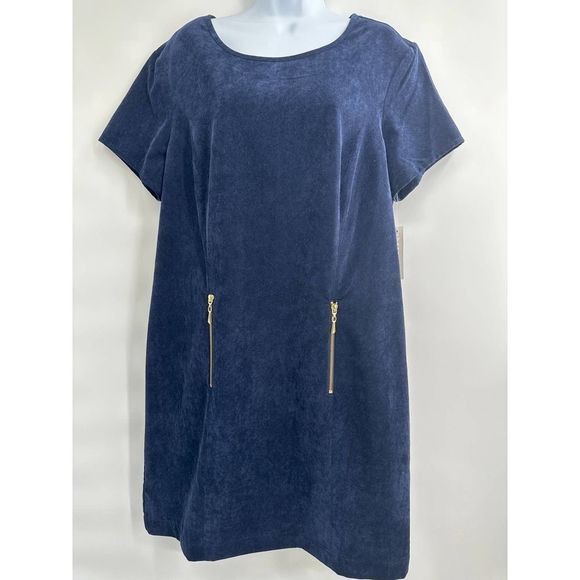 NWT Sharagano Deep‎ Navy Corduroy Short Sleeve Shift Dress Size 16 - Picture 3 of 10